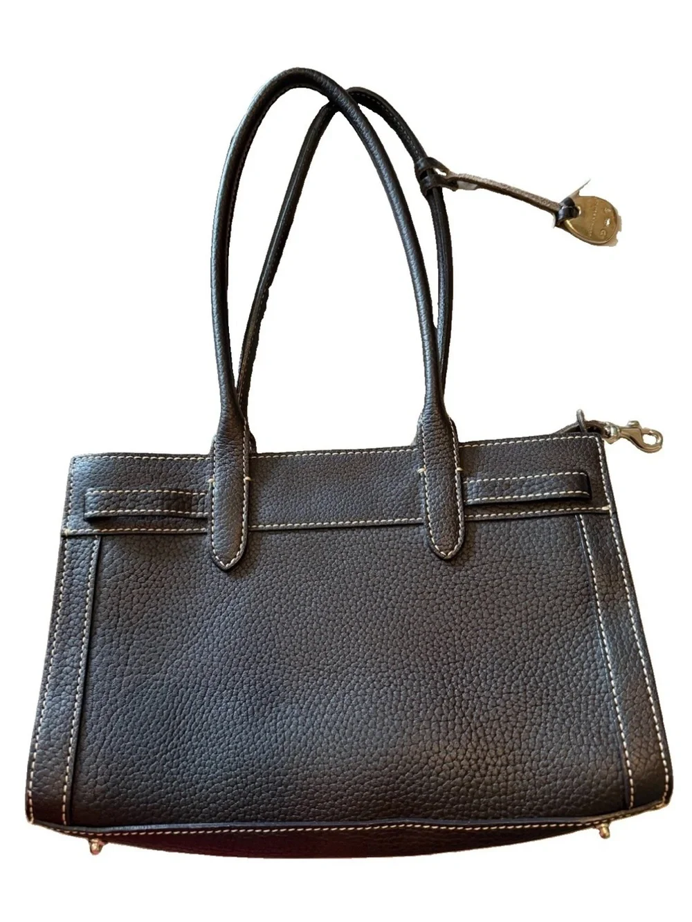 Dooney & Bourke Dark Brown Pebbled Leather Satchel with Tassel Draw